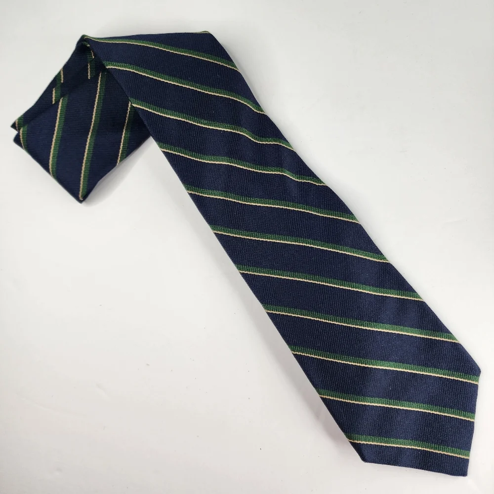 LIBERTY OF LONDON Blue & Green Stripe Silk Tie.